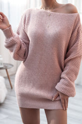 Boat Neck Long Sleeve Mini Sweater Dress OutfitFlow